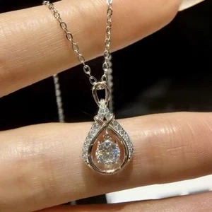 1Ct Round Cut Moissanite Teardrop Pendant 14K White Gold Plated 18" Free Chain - Picture 1 of 6