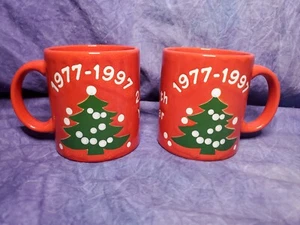 2 RARE Waechtersbach Red Christmas Tree Mugs Holiday Coffee Cups 20th Year! Mint - Picture 1 of 4