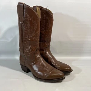 Vtg Tony Lama El Paavo Texas Leather Stitched Cowboy Ranch Boots 2954 9.5 EE USA - Picture 1 of 10