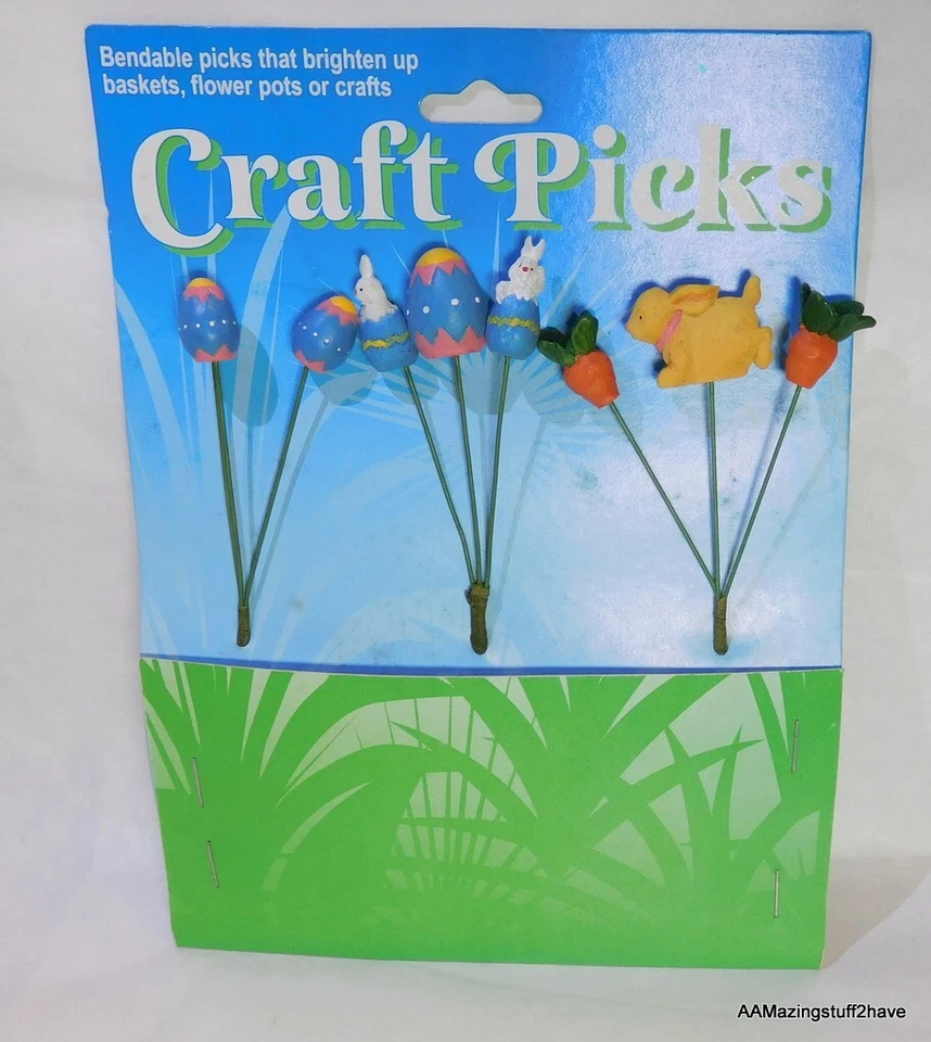 Easter Bunny Egg Craft Picks Pastel Multi Color 8” Tall 3 Pack Floral NEW - Image 1 of 4
