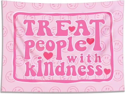 NUEVO Tapiz Treat People With Kindness 30x40" decoración de pared rosa emoji cara sonriente Foto 1 de 3