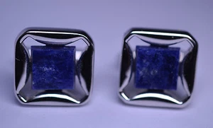Gemelli vintage con pietre quadrate di sodalite dal design aperto - Foto 1 di 4