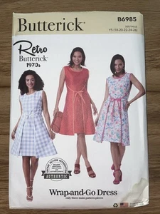 Butterick B6985 Retro 1970's Wrap&Go Misses’ Dress, Sz 18-26, New Uncut - Picture 1 of 2