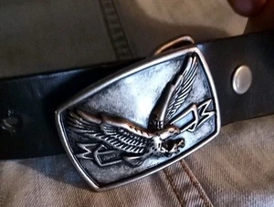 Youth Leather Belt With Eagle Buckle Size Med 26-28 Buckle Is 1x2in - Picture 1 of 6