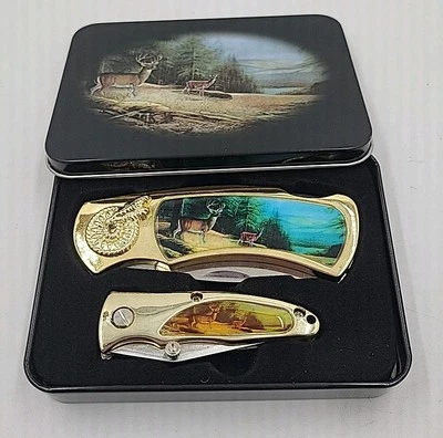 Estuche de almacenamiento Buck Deer vintage de bolsillo K#ives (2) acero 440  Foto 1 de 4