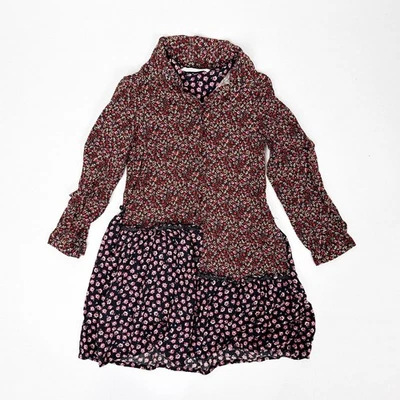 Zara Girls Mixed Floral Dress Girls 7 Multicolor Red Navy Long Sleeve - Image 1 of 4