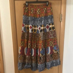 Gonna midi Theo donna vintage colorata patchwork stampa mista blu grande - Foto 1 di 7