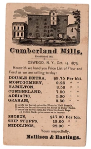 UX3 Postal Card Cumberland Mills Flour Oswego NY 1873 to Mystic River CT - Picture 1 of 2