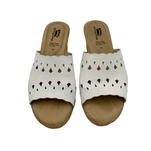 Spring Step White Sandals Slides Leather Women Sz 39 US 8-8.5 Made Italy Cutouts - Picture 1 of 9