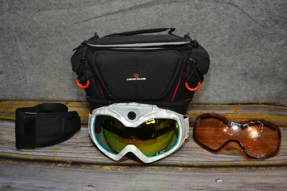 Liquid Image LIC Ski Snowboard Goggles Camera W Bag Extra Lens Mount Kit Set - Image 1 of 4