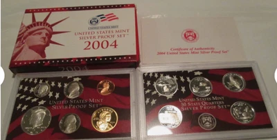 2004 Silver Proof Set U.S. Mint Box and COA 11 Coins 5 State Silver Quarters - Image 1 of 4