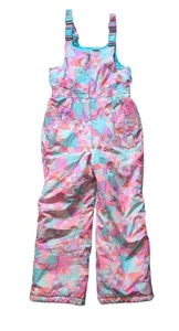 Girls Eddie Bauer Pink Teal & Purple Abstract Ski Snow Suit Bib Size S 7/8 - Picture 1 of 24