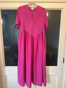Cos Bright Pink Mixed Cotton Maxi Dress With Pockets Size M - Picture 1 of 8