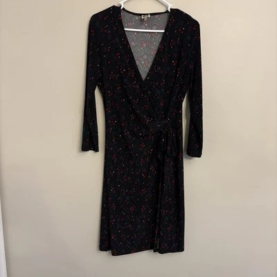 Anne Klein черный с узором надежном 3/4 рукав платье. Полиэстер женский размер 10 - Изображение 1 из 4