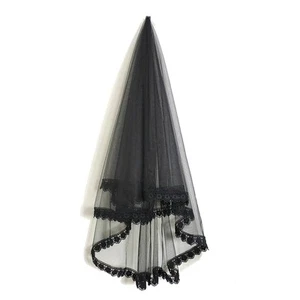 Dark Veil Lace Veils Head Wedding Hair Accessories Black Wedding Veil Headsca... - Picture 1 of 9