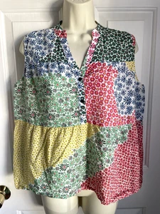 VILAGALLO Blouse Top Sleeveless 100% Cotton Tiered Patchwork size 44 US XLarge - Picture 1 of 8