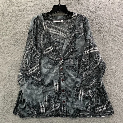 Blusa SUSAN GRAVER para mujer 3X Top a cuadros gris transparente azul Foto 1 de 4