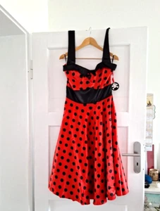 Nagelneu Hell Bunny Rockabilly Kleid Rot Schwarz XXL eher XL 40/42 siehe Maße - Bild 1 von 4