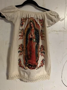 Authentic Mexican Slip On Dress Our Lady of Guadalupe Size 4 - Picture 1 of 5