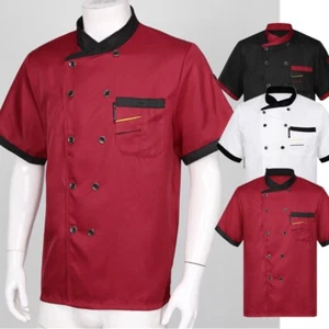 Mens Short Sleeve Chef Coat Jackets Kitchen Workwear Cooking Uniform Restaurant - Picture 1 of 36