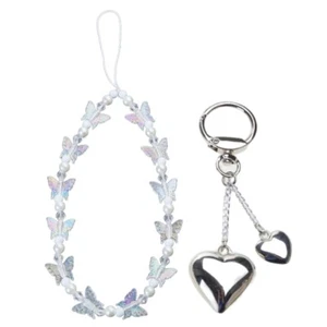2 PCS Stylish Heart Butterfly Keyring Phone Pendant Gift for Fashion Enthusiasts - Zdjęcie 1 z 8