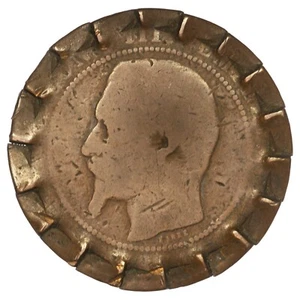 France 10 centimes Napoléon III bronze monnaie transformée tranche ciselée - Imagen 1 de 2