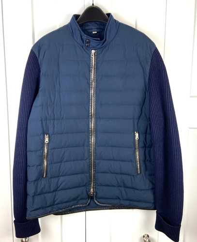 Bomber uomo BURBERRY piumino e maniche in lana a costine taglia L blu navy