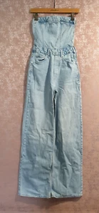 Zara size XS blue denim wide leg jeans strapless dungerees jumpsuit playsuit - Picture 1 of 6