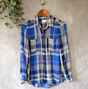 Camisa Lucky Brand para mujer S azul a cuadros transparente con botones manga larga bolsillos - Imagen 1 de 8