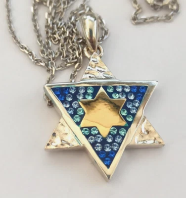 Collar Estrella de David Dorado Plata Hombre Azul Modernista Mujer Cristales Regalo 20 Foto 1 de 4