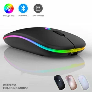 Wireless Mouse 2.4G Bluetooth Rechargeable RGB Cordless Mice For PC Laptop Pad - Picture 1 of 11