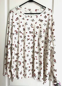 NWT KIM ROGERS Off-White Floral Long Sleeve Cotton Tee Top Sz 3X - Picture 1 of 2