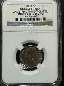 1983 MS65 Nickel 'Double Struck' with 2nd Strike 90% Off Center (NGC) - Picture 1 of 4