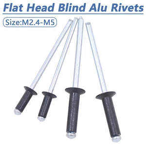 Pop Rivets Flat Head Rivets Blind Black Aluminium Rivets 2.4mm/3mm/3.2mm/4mm/5mm - Picture 1 of 27