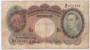 Barbados 1 dólar 1 de septiembre de 1939 Rey Jorge VI ¡¡Raro!!! - Imagen 1 de 2