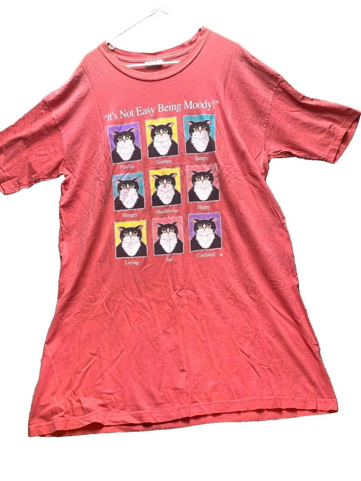Camisa De Colección Gato Para Mujer OSFA Melocotón Moody Kitty Divertida Años 90 Vanity Fair Camisa para Dormir Foto 1 de 4