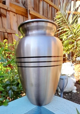 Small Marks! Brass Adult Cremation Urn for Ashes - Elegant Pewter & Black (SP02) - Image 1 of 4