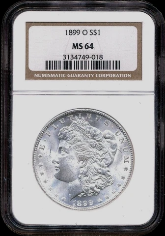 1899-O Morgan NGC MS-64 Bright White 90% Silver Dollar Coin New Orleans Mint BU* Cover