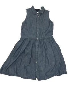 Girls Polo Ralph Lauren Blue Sleeveless Preppy Chambray Denim Shirt Dress Sz 14 - Picture 1 of 7