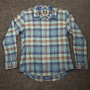 Sherpa Adventure Gear Flannel Plaid Shirt UPF 50+ Mens L Green Blue Outdoor - Picture 1 of 8