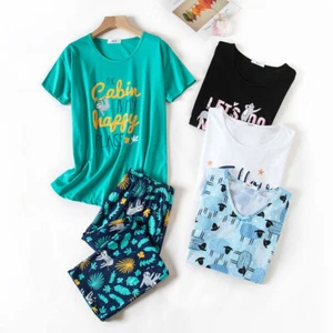 Comfy Pajama Set T-shirt and Capri Sleepwear Floral Print Loungewear Nightwear - Picture 1 of 66