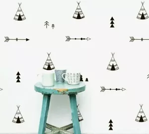 Teepee Wall Decals, Teepee Sticker,Tree Decal, Arrows Wall Decals, Nursery ga406 - Picture 1 of 6