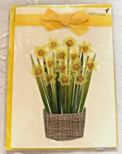 Papyrus Handmade Embellished Easter Daffodil Flowers Greeting Card - Picture 1 of 3