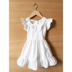 VTG Winnie the Pooh Dress White Lace Ruffle Trim Embroidered Flowers Size 6 - Picture 1 of 5