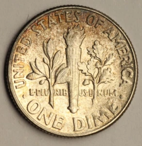 1950  Roosevelt  Dime UNC Toning Rainbow - Picture 1 of 3