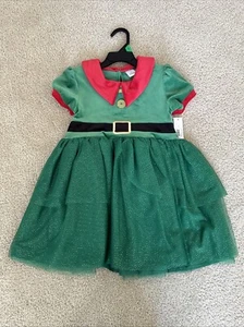 Girls Fancy Holiday Christmas Cosplay Santa Elf Dress 5T Green Velour Costume - Picture 1 of 5