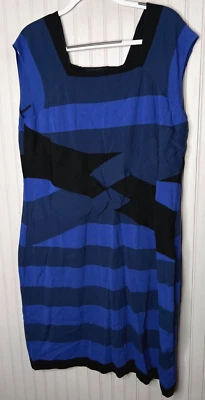 Lane Bryant женщин платье 26 28 богатый синий черный трикотажа в полоску шикарный карьера Lux - Изображение 1 из 4