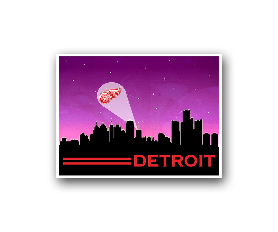 Póster Detroit Red Wings City Skyline impresión artística hombre cueva decoración 12x16" Foto 1 de 1