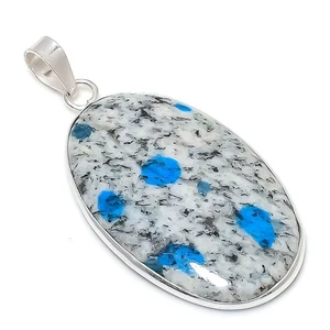 K2 Blue Azurite Gemstone 925 Solid Sterling Silver Jewelry Pendant 1.97" o261 - Picture 1 of 2