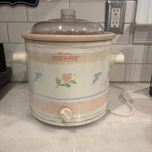Vintage Rival 3.5 Qrt Crock Pot Slow Cooker Model 3100 Pink Flowers Tested! - Picture 1 of 1